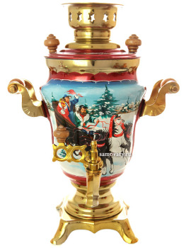 Электрический самовар 1,5 литра с художественной росписью "Тройка зимняя", арт. 130209