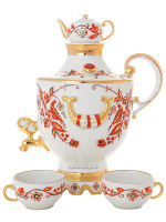 Фарфоровый винный набор из 3-х предметов форма "Веселый самовар" рисунок "Русские мотивы", Императорский фарфоровый завод