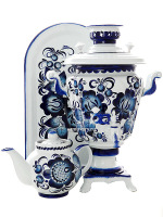 Набор самовар электрический 3 литра с художественной росписью "Гжель", арт. 130309