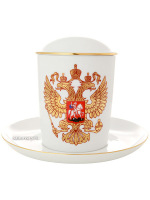 Бокал с крышечкой и блюдцем форма "Снежное утро", рисунок "Двуглавый орел", Императорский фарфоровый завод