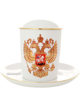 Бокал с крышечкой и блюдцем форма "Снежное утро", рисунок "Двуглавый орел", Императорский фарфоровый завод