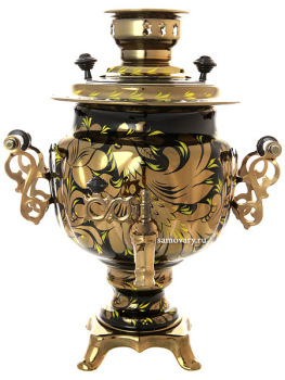 Электрический самовар 3 литра с художественной росписью "Золотые цветы на черном фоне", с автоматическим отключением при закипании, арт. 140408а