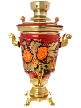 Электрический самовар 4 литра с художественной росписью "Рябина на бордовом фоне", арт. 155990