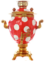 Электрический самовар 3 литра с художественной  росписью "Белые горошинки", арт. 110349