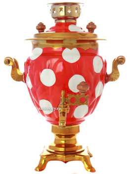 Электрический самовар 3 литра с художественной  росписью "Белые горошинки", арт. 110349