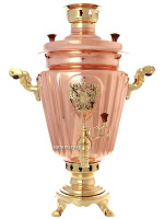 Комбинированный самовар 7 литров латунь-медь "конус" граненый с накладным Гербом РФ, арт.  320526