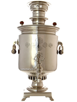 Комбинированный самовар антикварный 8 литров никелированный "цилиндр" с медалями, произведен Торговым Домом наследников И.Г.Баташева в начале XX века, арт. 320545