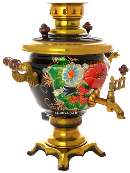 Электрический самовар 2 литра с художественной росписью "Маки на черном фоне", арт. 150475