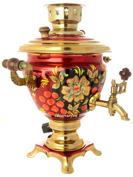 Электрический самовар 2 литра с художественной росписью "Золотые цветы на бордовом фоне", арт. 150497