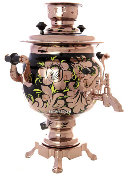 Электрический самовар 3 литра с художественной росписью "Золотые цветы на черном фоне (медь)", арт. 140636