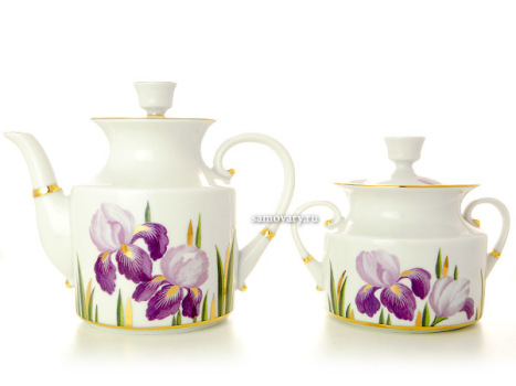Сервиз чайный форма "Банкетная", рисунок "Ирисы" 6/20, Императорский фарфоровый завод