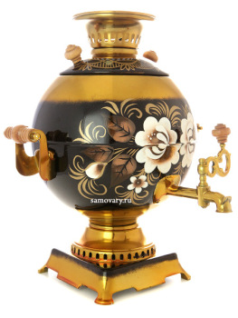 Электрический самовар 5 литров с художественной росписью "Жостово на черном фоне", "шар", арт. 110487