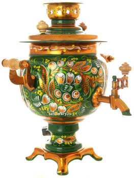 Электрический самовар 3 л с художественной росписью "Кудрина на зеленом фоне", арт. 110354