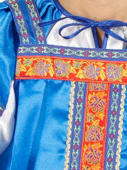 Русский народный костюм для женщины атласный комплект васильковый "Василиса": сарафан и блузка, XS-L 