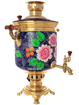 Электрический самовар 10 литров с художественной росписью "Цветы на сиреневом фоне", арт. 121047