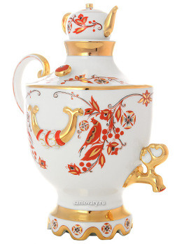 Фарфоровый винный набор из 3-х предметов форма "Веселый самовар" рисунок "Русские мотивы", Императорский фарфоровый завод