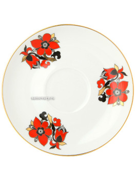 Чашка с блюдцем чайная форма "Весенняя", рисунок "Красные петушки", Императорский фарфоровый завод