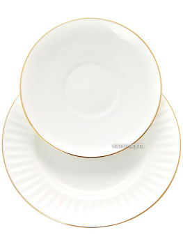 3-x предметный чайный комплект форма "Волна" рисунок "Золотой кантик", Императорский фарфоровый завод