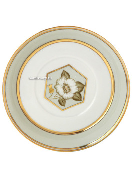 Чашка с блюдцем чайная форма "Гербовая", рисунок "Нефритовый фон" №2, Императорский фарфоровый завод