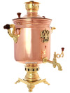 Комбинированный самовар 5 литров латунь-медь "цилиндр" с накладным Гербом РФ, арт. 330520
