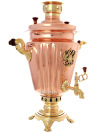 Угольный самовар 7 литров латунь-медь "конус" граненый с накладным Гербом РФ, арт.  220525