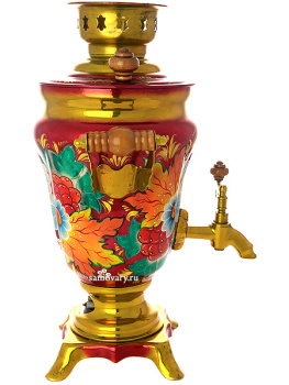 Электрический самовар 1,5 литра с художественной росписью "Ромашки на бордовом фоне", арт. 150476