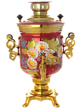 Набор самовар электрический 3 литра с художественной росписью "Букет ромашек на бордовом фоне", арт. 121039