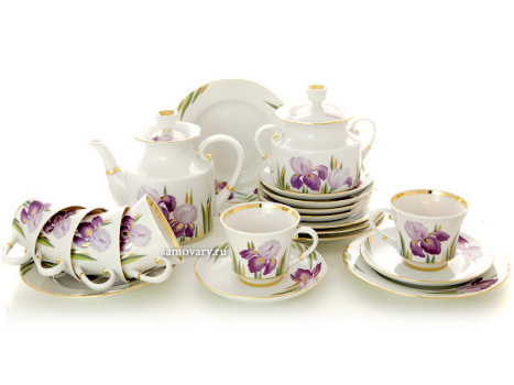 Сервиз чайный форма "Банкетная", рисунок "Ирисы" 6/20, Императорский фарфоровый завод