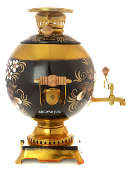 Электрический самовар 5 литров с художественной росписью "Жостово на черном фоне", "шар", арт. 110487