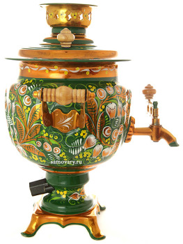 Электрический самовар 3 л с художественной росписью "Кудрина на зеленом фоне", арт. 110354
