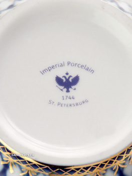 Фарфоровая сахарница форма "Тюльпан", рисунок "Кобальтовая сетка", Императорский фарфоровый завод