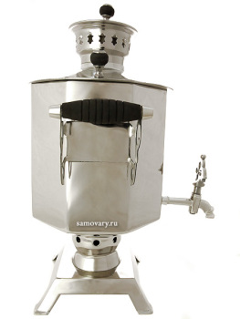 Угольный самовар 5,5 литров "цилиндр" с гранями из нержавеющей пищевой стали, арт. 200368