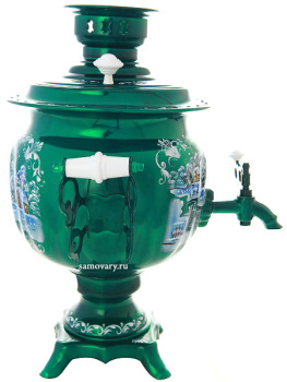 Электрический самовар 3 литра с художественной росписью "Пейзаж на зеленом фоне", арт. 155655