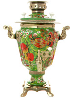 Электрический самовар 3 литра с художественной росписью "Яблоки на зеленом фоне", арт. 130476