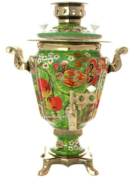 Электрический самовар 3 литра с художественной росписью "Яблоки на зеленом фоне", арт. 130476