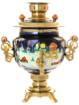 Набор самовар электрический 3 литра с художественной росписью "Зимняя деревня",  арт. 155691