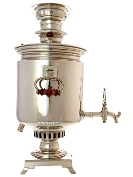 Комбинированный самовар антикварный 8 литров никелированный "цилиндр" с медалями, произведен Торговым Домом наследников И.Г.Баташева в начале XX века, арт. 320545