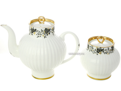 Сервиз чайный форма "Волна", рисунок "Тонкие веточки" с отводкой 6/20, Императорский фарфоровый завода