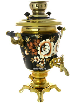 Электрический самовар 3 литра с художественной  росписью "Жостово на черном фоне", арт. 110347