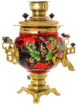 Электрический самовар 3 литра с художественной росписью "Птица, рябина на красном фоне" с автоматическим отключением, арт. 130211к