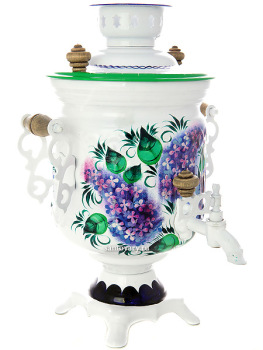 Набор самовар электрический 3 литра с художественной росписью "Сирень на белом фоне", арт. 121412