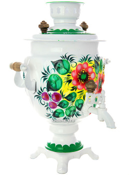 Набор самовар электрический 3 литра с художественной росписью "Жостово на белом фоне", арт. 121414