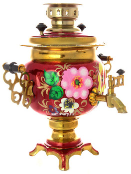 Электрический самовар 3 литра с художественной росписью "Жостово на красном фоне", арт. 106639