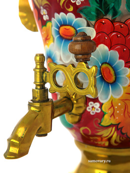 Электрический самовар 1,5 литра с художественной росписью "Ромашки на бордовом фоне", арт. 150476