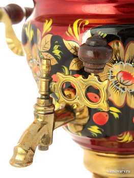 Электрический самовар 2 литра с художественной росписью "Золотые цветы на бордовом фоне", арт. 150497