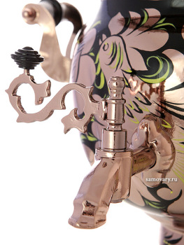 Электрический самовар 3 литра с художественной росписью "Золотые цветы на черном фоне (медь)", арт. 140636