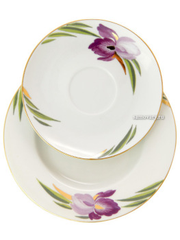 Сервиз чайный форма "Банкетная", рисунок "Ирисы" 6/20, Императорский фарфоровый завод