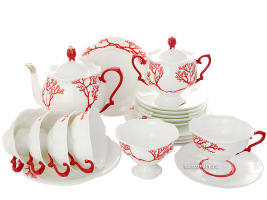 Сервиз чайный форма "Наташа", рисунок "Коралл" 6/20, Императорский фарфоровый завод