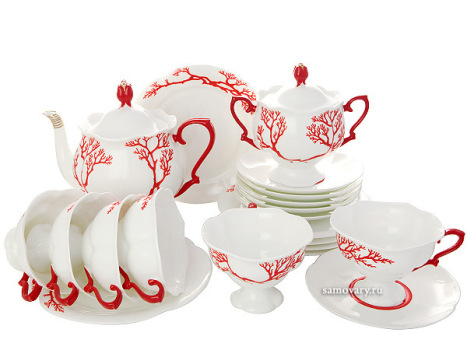Сервиз чайный форма "Наташа", рисунок "Коралл" 6/20, Императорский фарфоровый завод