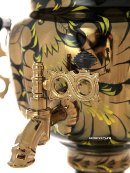 Электрический самовар 3 литра с художественной росписью "Золотые цветы на черном фоне", с автоматическим отключением при закипании, арт. 140408а